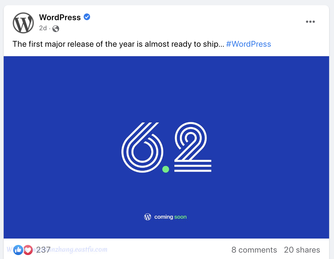 社交媒体上的 WordPress V6.2 预告片