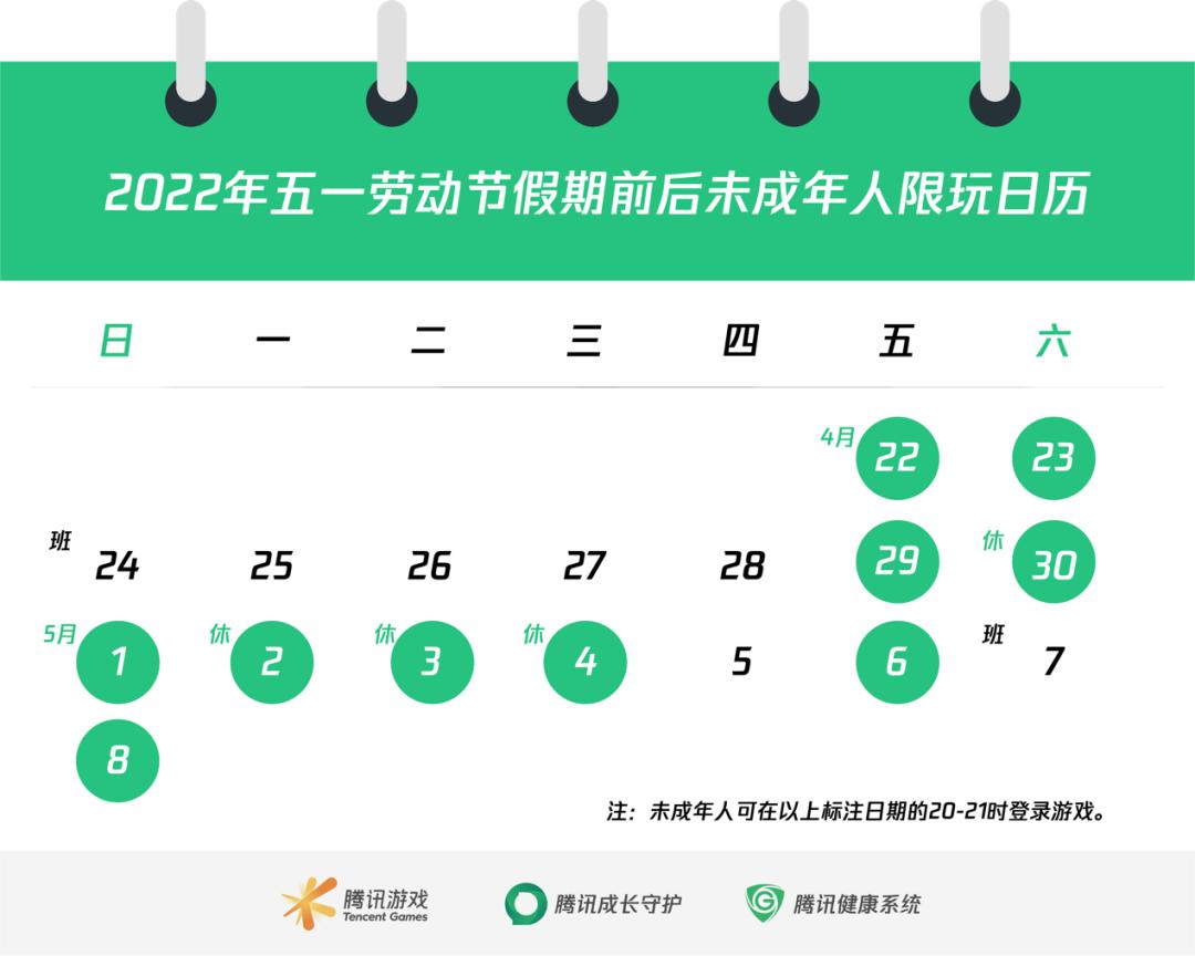腾讯、网易发布五一未成年人限玩日历，打游戏也要调休